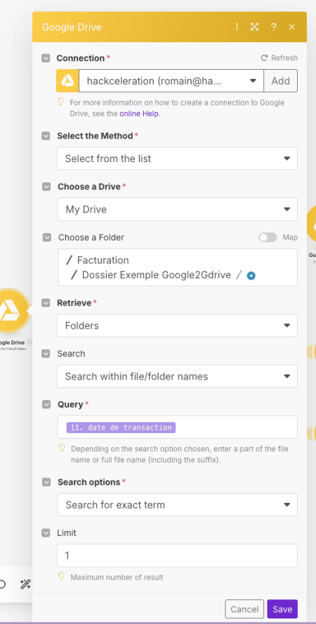Search for Date-Named Folder in Google Drive Based on Transaction