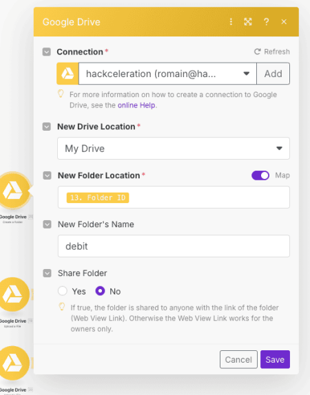 Create Debit Folder in Google Drive