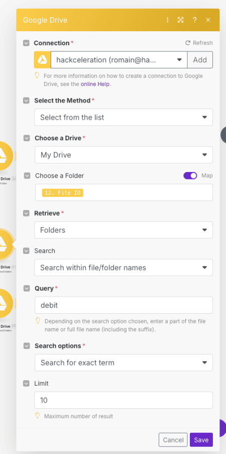 Search for Existing Debit Folder in Google Drive