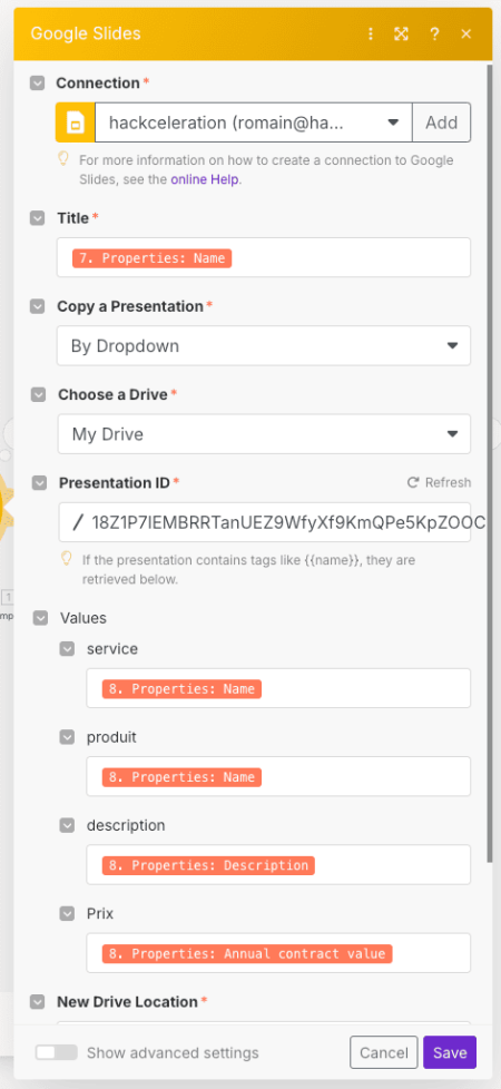 Make module generating a personalized presentation using the template