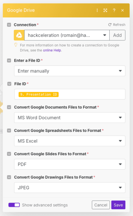 Make module downloading the Google Slides presentation as a PDF
