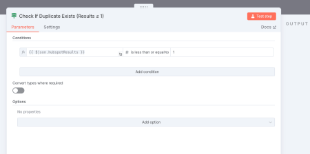 n8n IF node verifying number of HubSpot search results is greater than 1