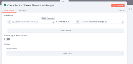 Preventing merges of the same contact by comparing IDs.
